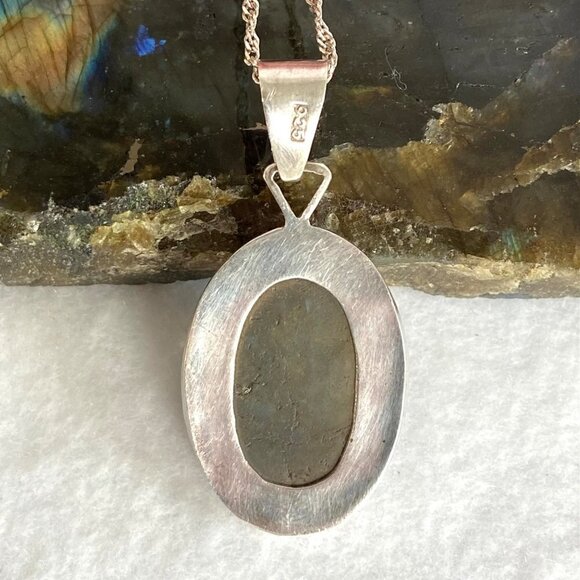 Sterling Silver 925 Bezel Set Oval Labradorite Garnet Pendant Necklace 20" Chain - Picture 11 of 16
